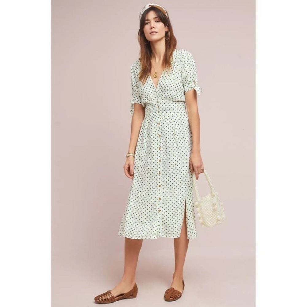Faithfullโ the Brand Billie Midi Dress โ Green & White Polka Dot โ Size M (US 6)
